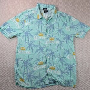 Corona Extra Mens Mint Green Palm Tree Rayon Hawaiian Button Down Shirt Size M
